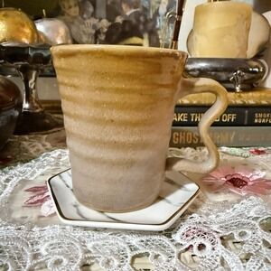 Studio‎ Art Pottery Mug Ergonomic Handle Ombre Glaze Brown Stoneware Signed